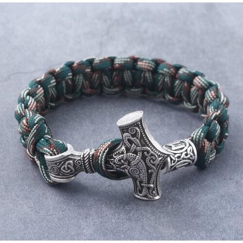Handmade Norse Viking Bracelets Thor Mjolnir Hammer Paracord Armband Amulet Rune Knot Scandinavian Bangles Men Jewelry Gifts