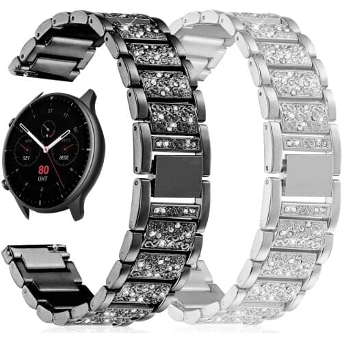 Diamond Stainless Steel Strap for Amazfit GTR 42/47mm 2/2e Watch Watchband for Huami Amazfit GTS 2/Bip Watch Metal Belt 20 22mm