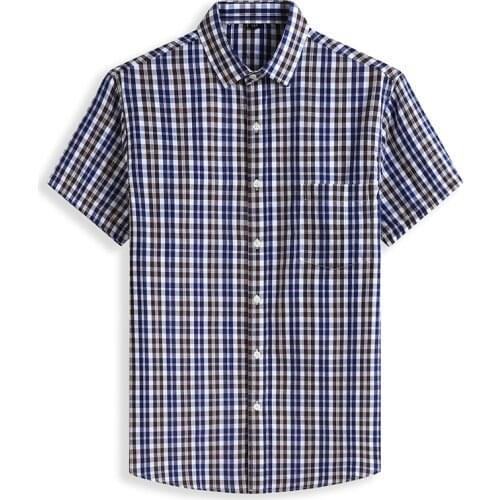 Red Blue Plaid Shirt Men Shirts New Summer 2021 Fashion Chemise Homme Mens Checkered Shirts Short Sleeve Shirt Men Blouse 8XL