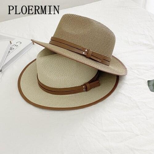 PLOERMIN Panama Hat Summer Sun Hats for Women Man Beach Jazz Straw Hat for Men UV Protection Cap Chapeau Femme 2021 Vacation