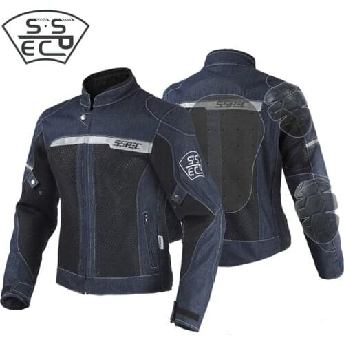 SSPEC Spring breathable Denim mesh racing suit riding Motorcycle jacket With 5PCS CE Protector Pad locomotive anti-fall clothing