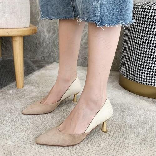 Brand Womens Pumps Pointed Toe Metal Thin Heel 6cm High Heels Sexy Slip On Women Shoes Female Wedding Party Stilettos Pumps