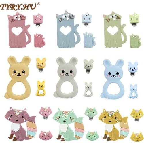 TYRY.HU 3Pc/Set Silicone Mini Beads Baby Teether BPA FREE Silicone Fox/Rabbit/Cat Teether For Pacifier Clips DIY Teething Toys