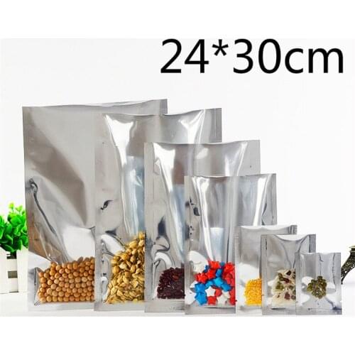 24*30cm Food Powder Storage Open Top Vacuum Pack Pouch Plating Silver Mylar Foil Heat Seal Front Clear Aluminum Foil Party Bag