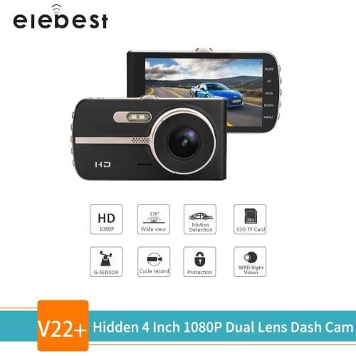 Elebest Hidden Dash Cam Car DVR 4 Inch IPS Display Screen FHD 1080P Dual Lens Video Recorder Night Vision G Sensor Auto Camera