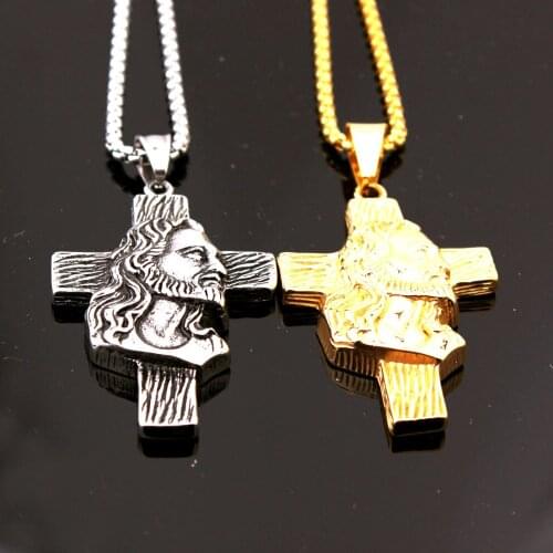 Vintage Design Stainless Steel Jesus Religious Cross Mens Boys Jewelry Pendant Necklace With Free Box Link Chain 24'' Hot Sale