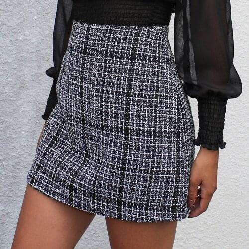 Lady Style Fashionable Sexy Woolen Skirt Women Winter Autumn Elegant Plaid Slim High Waist Zipper Package Hip Skirt 2020