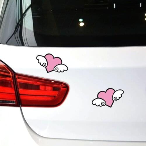 Car Stickers 2PCS Heart-shaped Wings Cute Lovely Pink Creative Decal Waterproof Reflective Auto Tuning Styling D10
