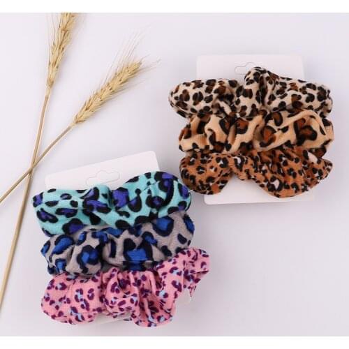 3Pcs/Set Women Velvet Leopard Print Elastic Hair Bands Ponytail Holder Scrunchie Rubber Band Hair Ties Headband Hair Accessories