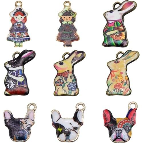 5pcs Colorful Random Girl animal white rabbit puppy Enamel Alloy Connectors Bracelets Charms For DIY Necklace Accessories DIY Fa
