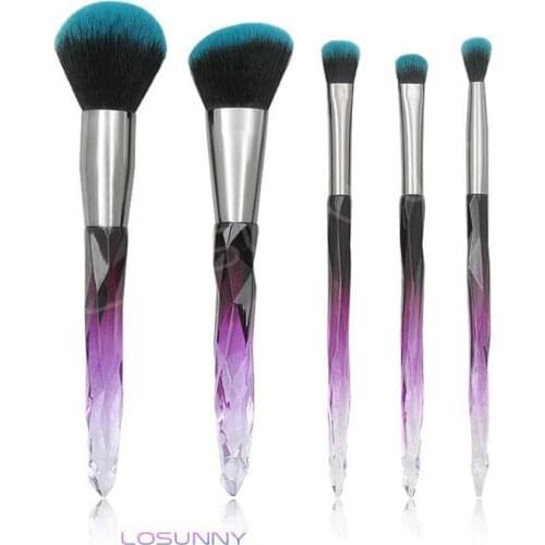 LOSUNNY 5 Pcs Clear Cystal Diamond Handle Makeup Brush Set Eye Brush PVC Packaging Beauty Makeup Tools Green Handle Beauty tool