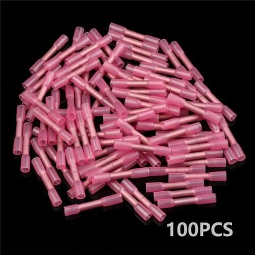 50/100PCS Electrical Wire Terminal Heat Shrink Butt Crimp Terminals Red Waterproof Insulated Seal Wire Connectors 22-16 AWG