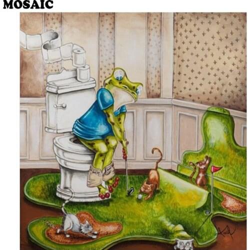 5D Diy Diamond Painting"frog on the toilet"Square Diamonds Full Cross Stitch Wall Sticker Rhinestone Embroidery Craft