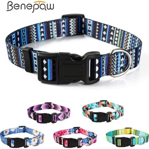 Benepaw Floral Dog Colla For Bohemain Nylon Adjustable Comfortable Puppy Pet Collar Safety Buckle Outdoor Walking Running