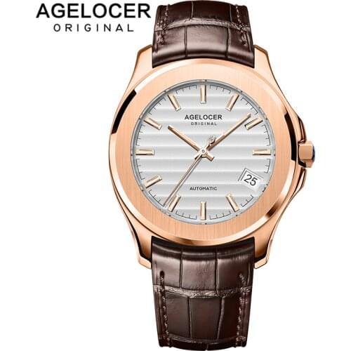 AGELOCER Switzerland Brand Men Watches Luxury 50M Waterproof Watches Mens Automatic Leather Auto Date Wristwatches Relojes