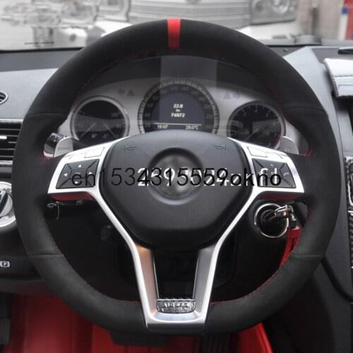For Benz CLA-Class 2013 2014 A-Class 2013-2015 C-Class 2013 DIY Hand Sewing Black Suede Leather Steering Wheel Cover