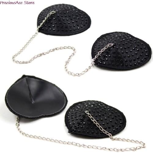 Black Silicone Nipple Pasties Stickers Bra Pads 1Pair Sexy Chain Nipple Cover Women Reusable Breast Wear