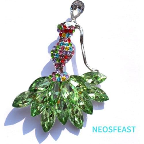 Elegant Jewelry Rhinestone Dancing Girl Brooch For Women Multi Color Crystal Delicate Pin Ladies Garments Party Dress Accessory