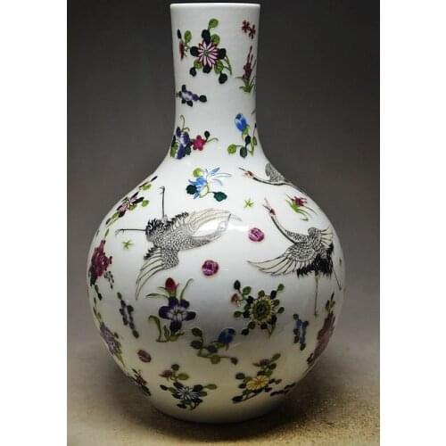 Marca cerámica china pájaros grúa Zun taza botella maceta jarrón decoración