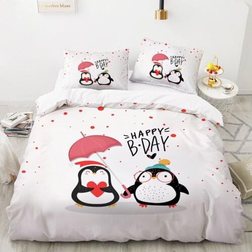 Animal Cartoon Kids Bedding set for children baby girls Duvet cover set pillow case Bed linens Quilt cover 140x200 penguin