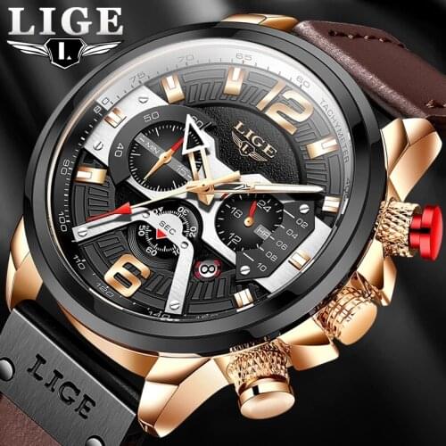 LIGE New Fashion Mens Watches Top Brand Luxury Leather Chronograph Waterproof Automatic Date Quartz Watch Men Relogio Masculino