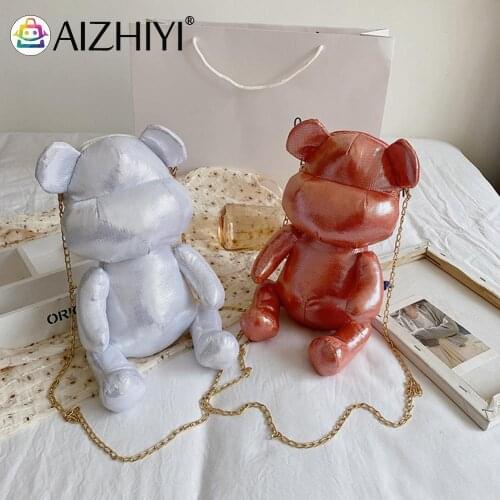 Cute Bear Doll Chain Small Handbags Fashion Women Solid Color Shoulder Crossbody Bags Cloth Crossbody Messenger Pouch