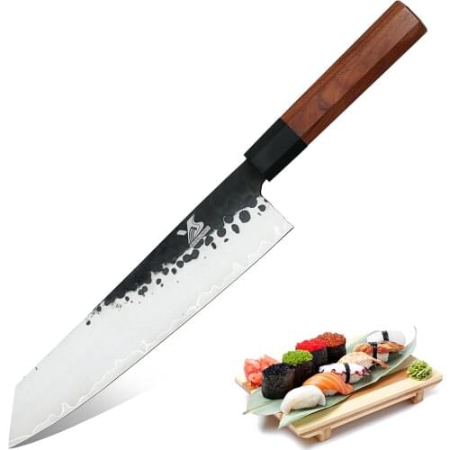 BIGSUNNY 9.2”Kiritsuke Knife Forged Chef Knife High Carbon 3 Layers 9CR18MOV Clad Steel Octagonal Rosewood Handle