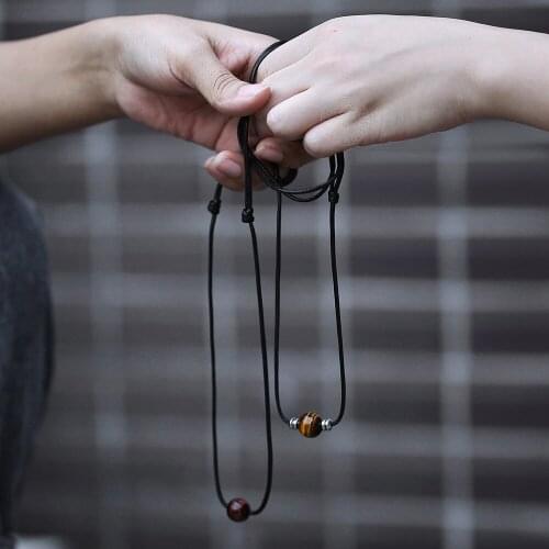 Valentine Couple Necklace Jewelry Leather Necklace Choker for Men Women Simple Single Bead Tiger Eye Stone Adjustable LDN132