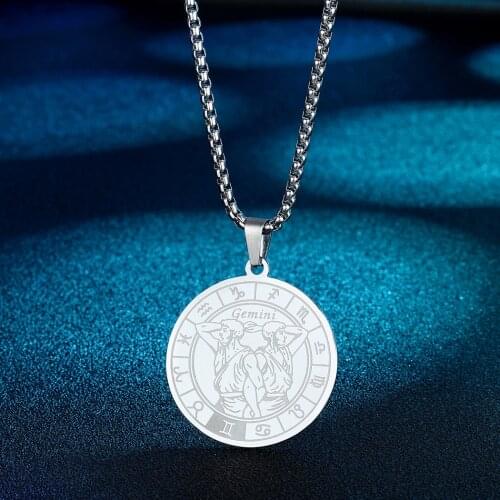 Chandle Gemini Sign Medal Necklace - Zodiac Map Sign Pendant - Gemini Necklace