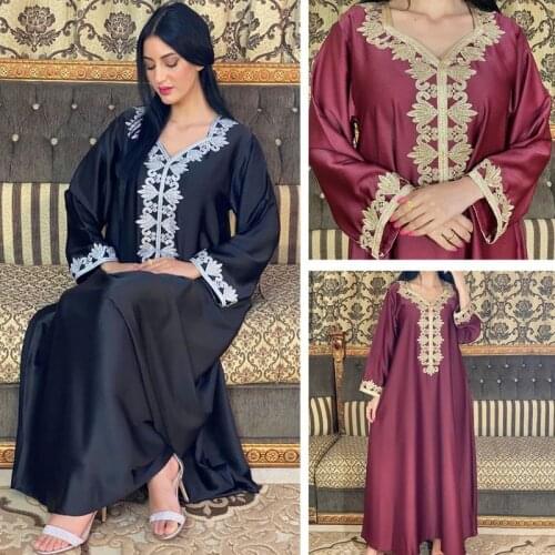 Eid Mubarak Abaya Dubai Muslim Women Dress Djellaba Femme Embroidery Boubou Long Sleeve Gown Turkish Kaftan European Clothing