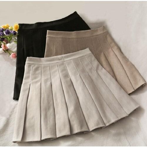 Casual Sweet Women Mini Skirt Ladies Korean Summer High Waist A-Line Solid Pleated Skirts Harajuku Lady Preppy Style Streetwear