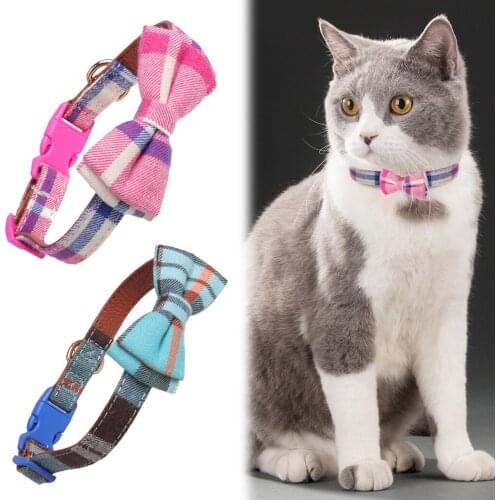 Adjustable Polyester Dog Collars Pet Collars Plaid Bowknot Charm Necklace Collar For Little Dogs Cat Collars Pet Supplies