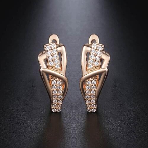 Davieslee 585 Rose Gold Geometric Shaped Earrings Paved Cubic Zirconia Earrings For Women Fashion Jewelry Wedding Gift DGE156