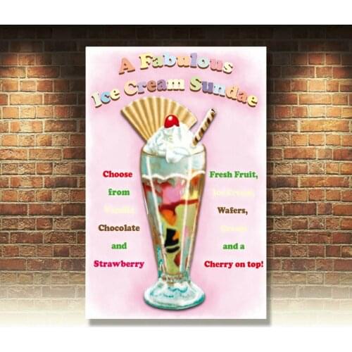Fabulous Ice Cream Sundae Dessert Cafe Pub or Restaurant Small Metal Steel Sign