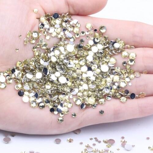 Light Yellow Non Hotfix Resin Rhinestones 1000-10000pcs 2-6mm Round Flatback Glue On Beads For Craft Jewelry Making Accessories