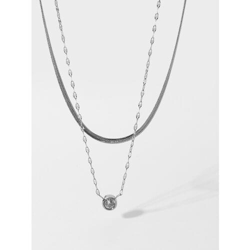 Women Stacking Snake Chain Choker Stainless Steel Jewelry 14K Gold Silver Double Layered Rhinestone Pendant Necklaces