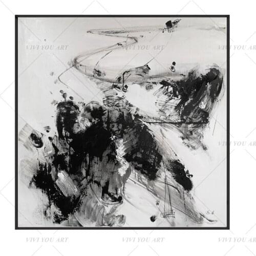 100% Handmade Black White Shadow Abstract Modern Art Picture For Living Room Modern Cuadros Canvas Art High Quality