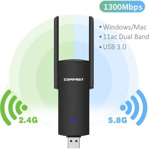 USB Wifi Adapter 1300Mbps RTL8812BU Dual Band for PC Black Ethernet WiFi Dongle External Antenna Wi Fi Receiver Network Card