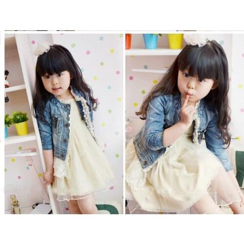 2017 Korean Style Children Kids Girls Cowboy Coat Denim Jacket for 3-7 Years Outwear Coat with Lace Beautiful Childerns Clothin