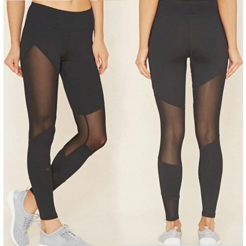 2021 Fashion Sports Fitness Long Pants Women Patchwork Mesh Leggings High Waist Stretch Leggings Trousers Summer