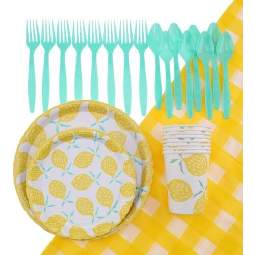 41Pc/Set Lace Fruit Lemon Theme Disposable Tableware Birthday Decoration Baby Shower Plate Cup Napkins Tablecloth Party Supplies