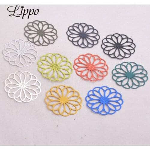 50pcs AB2691 28mm Filigree Flower Charms Silver-plate Charm Connector Metal Jewelry Filigree Earrings Findings