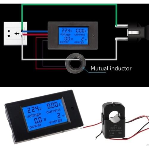 AC 80-260V 100A Voltage Current Watt Power Energy Meter PZEM-061 with Split CT