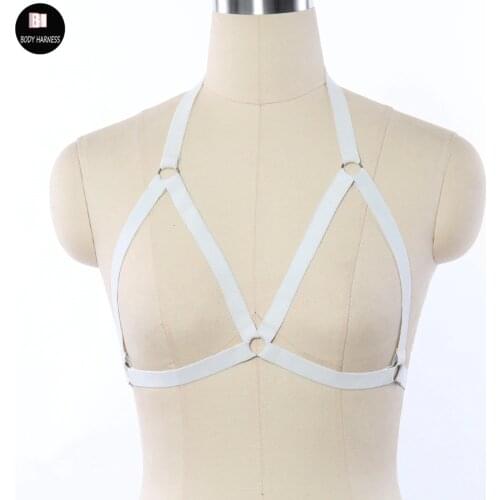 White Body Harness Bra Fetish Harness Cage Wedding Garter Bondage Harness Punk Lingerie Harajuku Goth Bustier Rave Wear Cage Bra