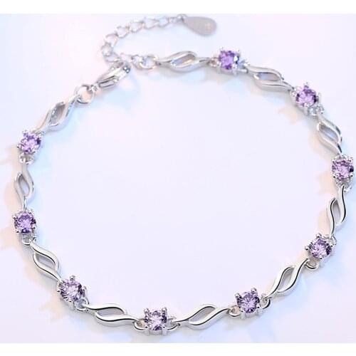 925 sterling silver bracelet high quality retro fashion woman purple crystal four prong DIY bracelet length 20.5CM