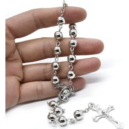 White K Silver Color Beads Rosary Bracelets for Female Religious Christian Catholic Cross Church Prayer Car Hangings Jewelry