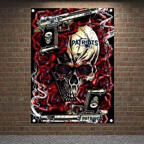 Skull gun rose Banners Canvas Painting Tattoo Art Posters Flags Flip Chart Tapestry Mural Hanging Cloth Bar Cafe Home Decoration
