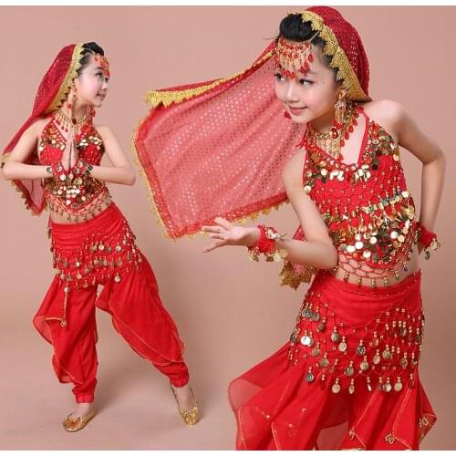 Childrens Belly Dance Professional Costume Kids Indian Bellydance Clothes Girl Bollywood Dancing Performing Wear Suit H4583