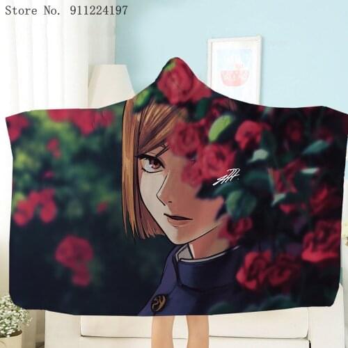 Jujutsu Kaisen Hooded Blanket Wearable Hooded Blanket Japanese Anime Printed Kids Fluffy Blanket Winter Spring Soft Blanket