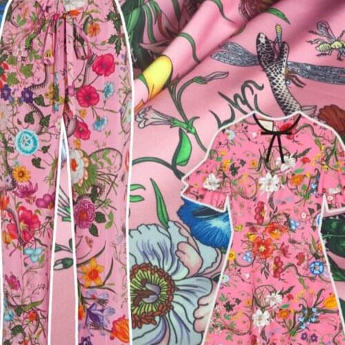 Italian Luxury Brand Printed Fabric for Dress Shirt Pajamas Satin 100% Polyester Fabric Wholesale Cloth Per Meter Sewing
